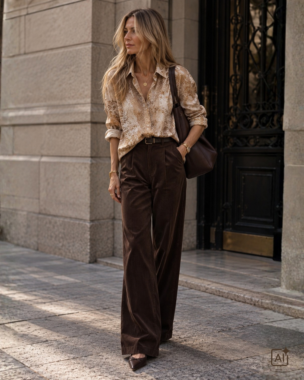 Seiden Bluse mit Blätter-Motiv
