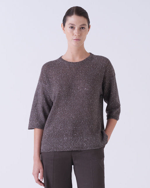 Strickpullover Kurzarm | Braun