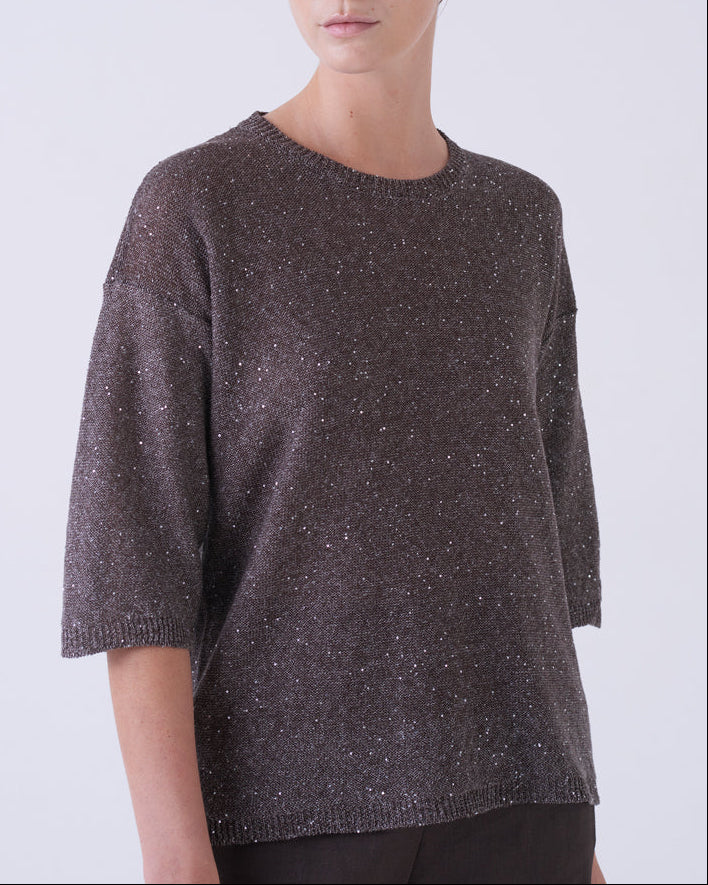 Strickpullover Kurzarm | Braun