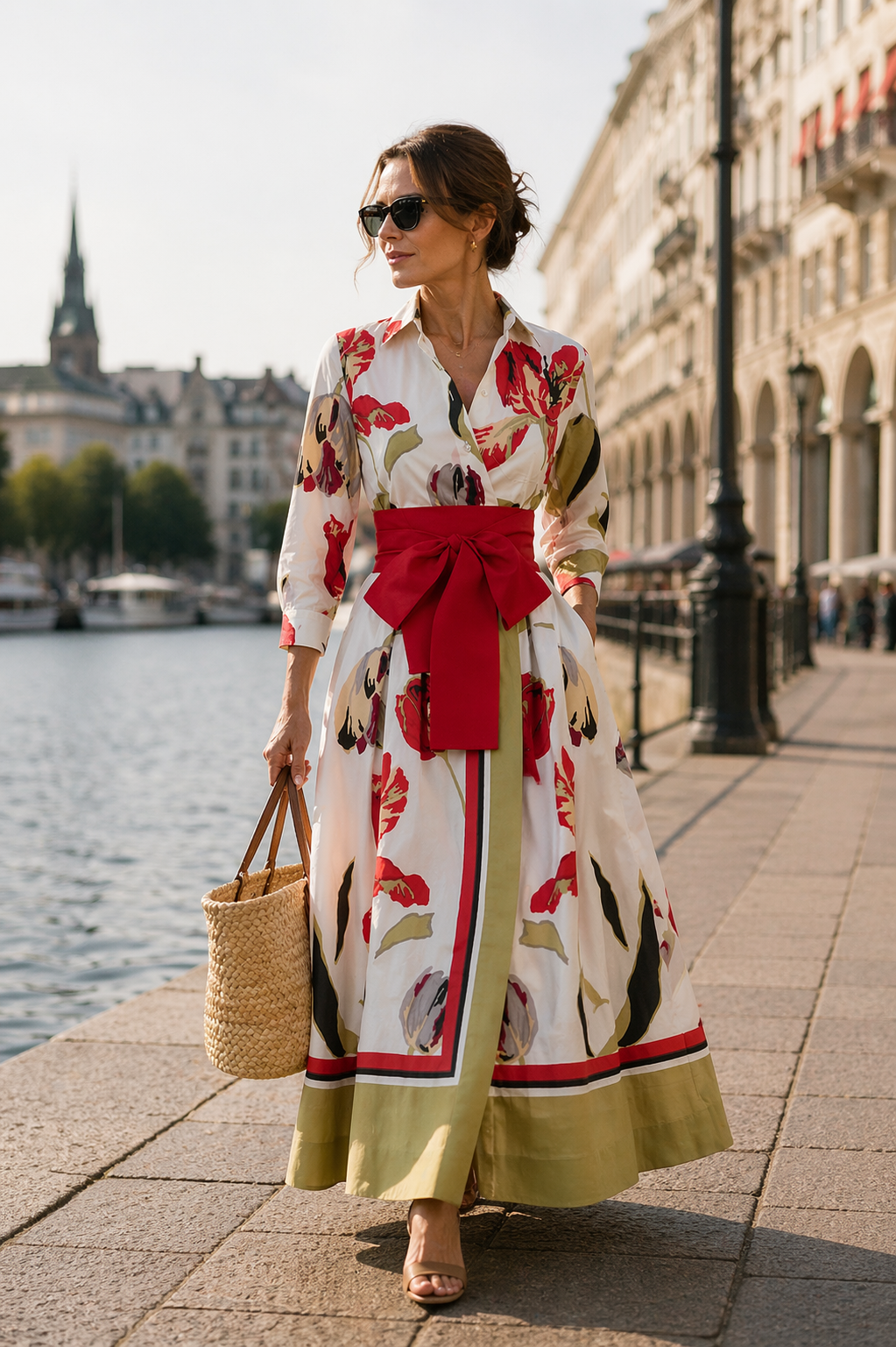 Langes Kleid mit Tulpenmotiv