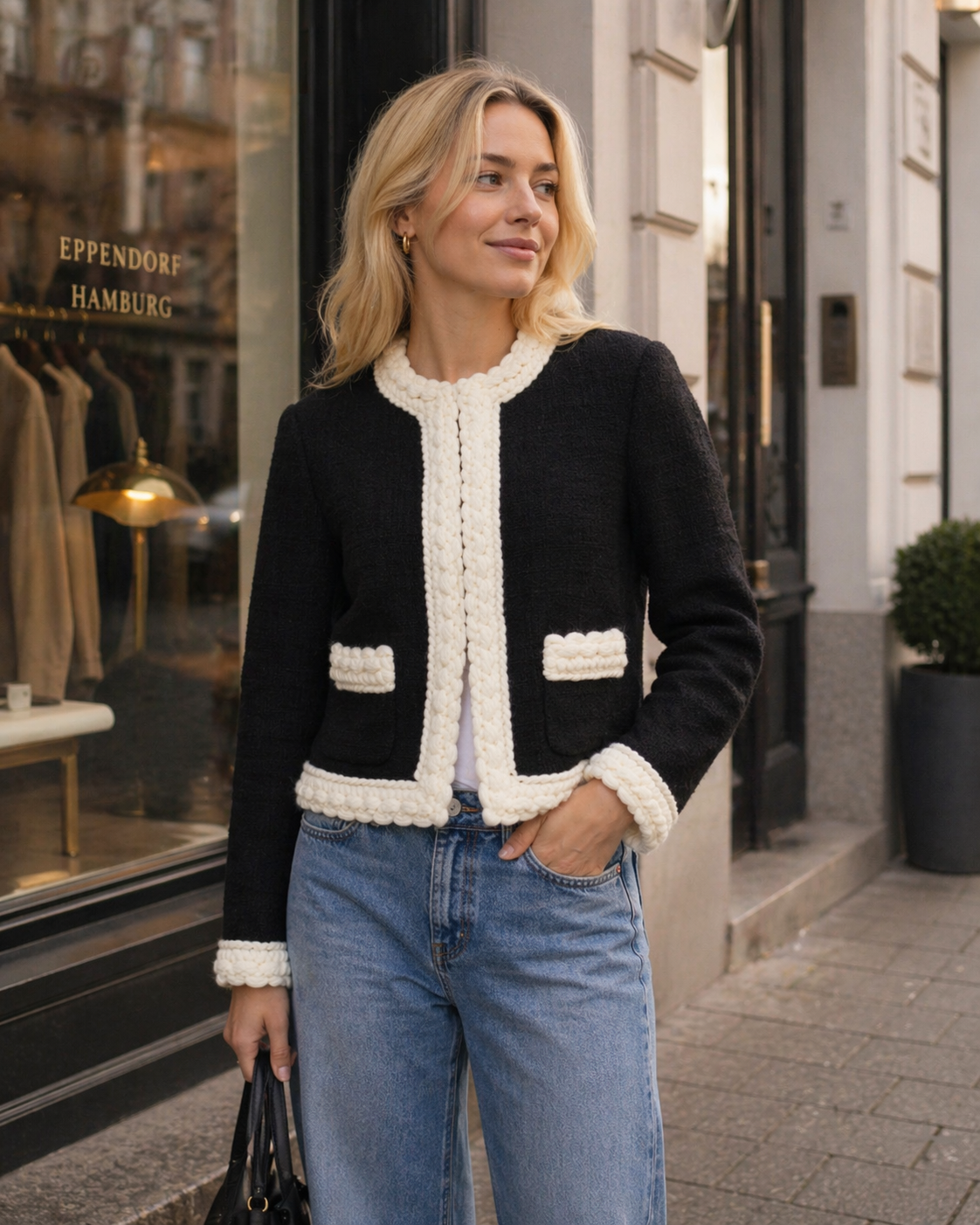 Jacke in Tweed | Schwarz Weiß