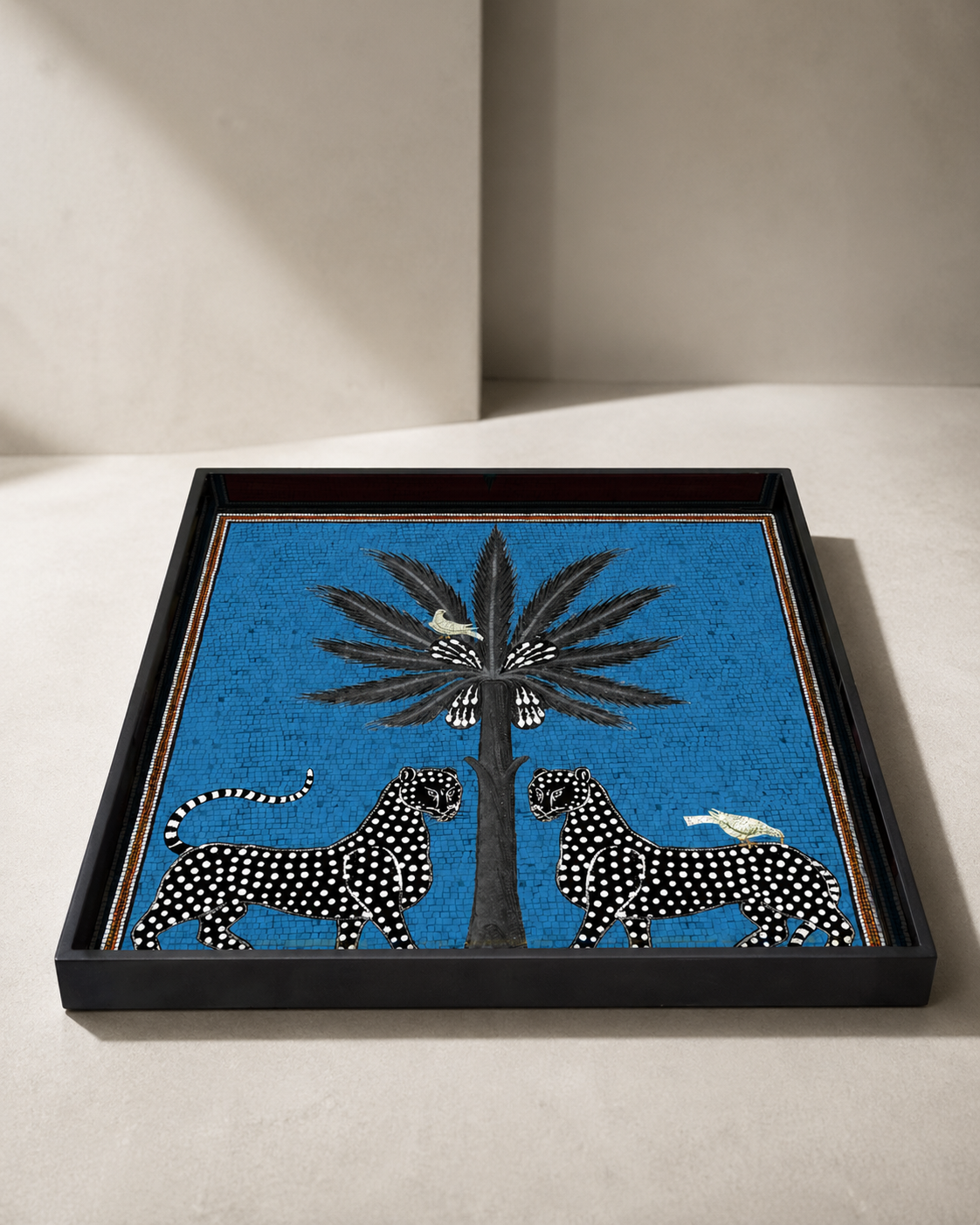 Quadratisches Tablett Palm | Blau