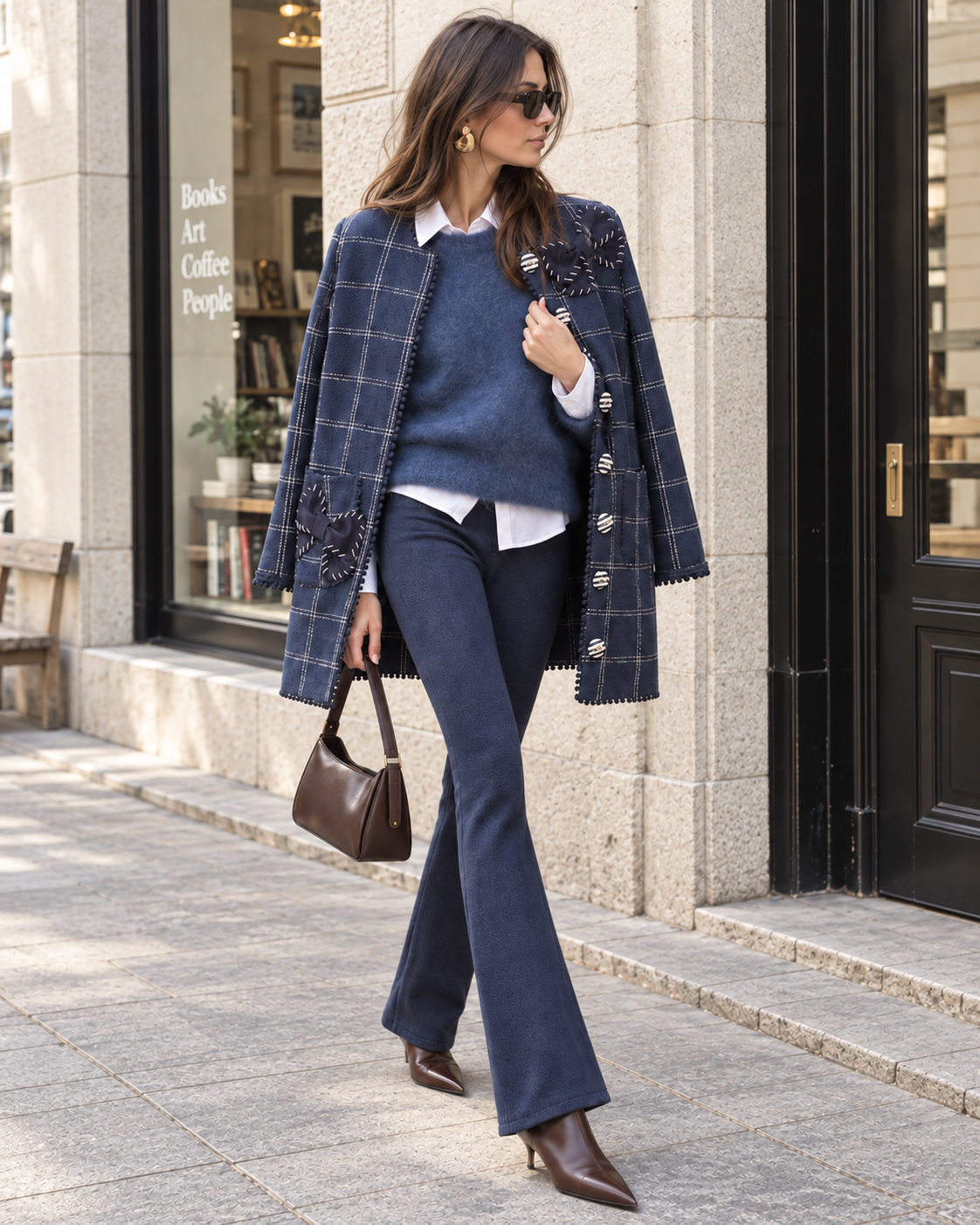 Karierter Mantel Navy