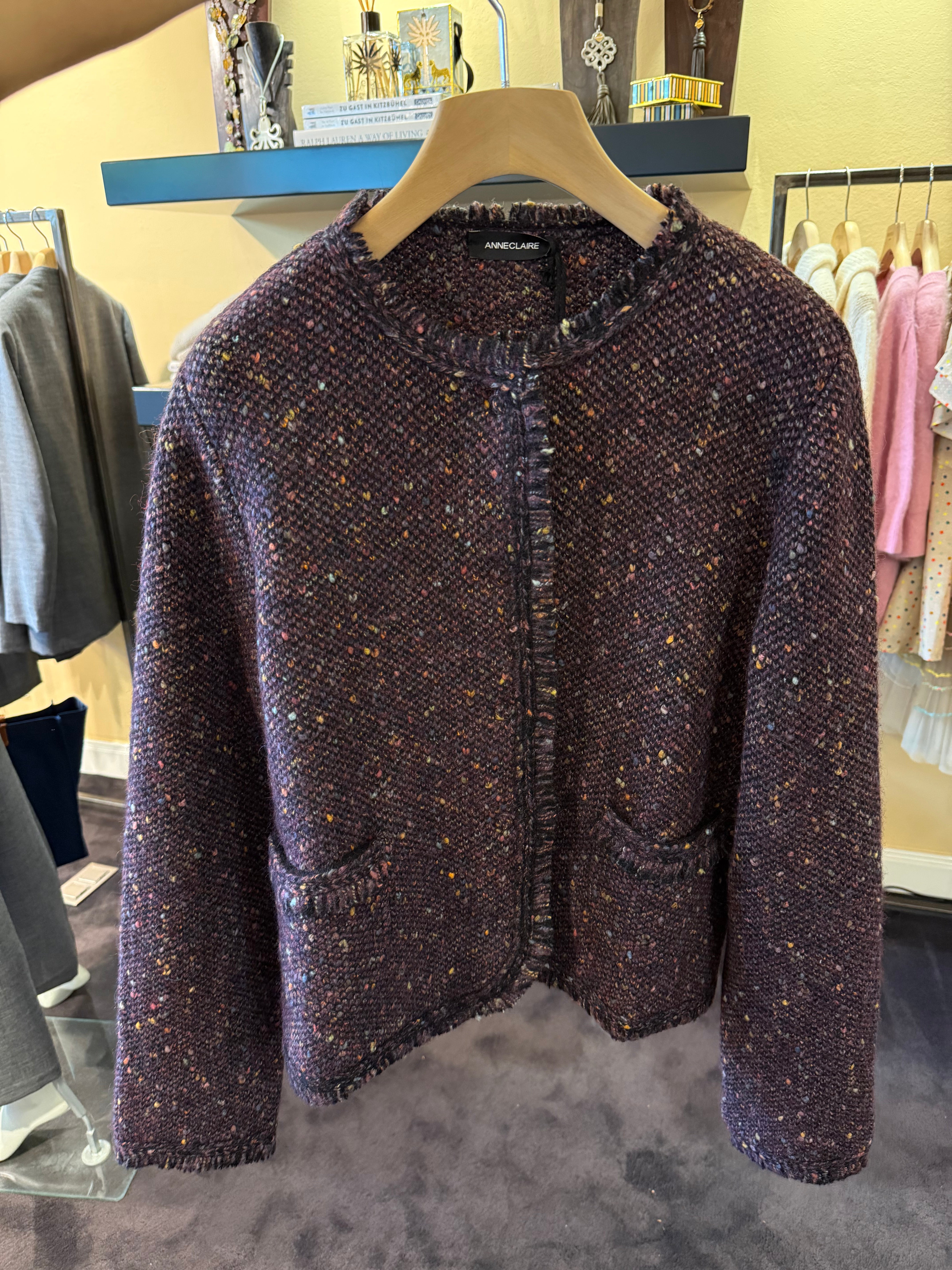 Strickjacke Tweed in Aubergine