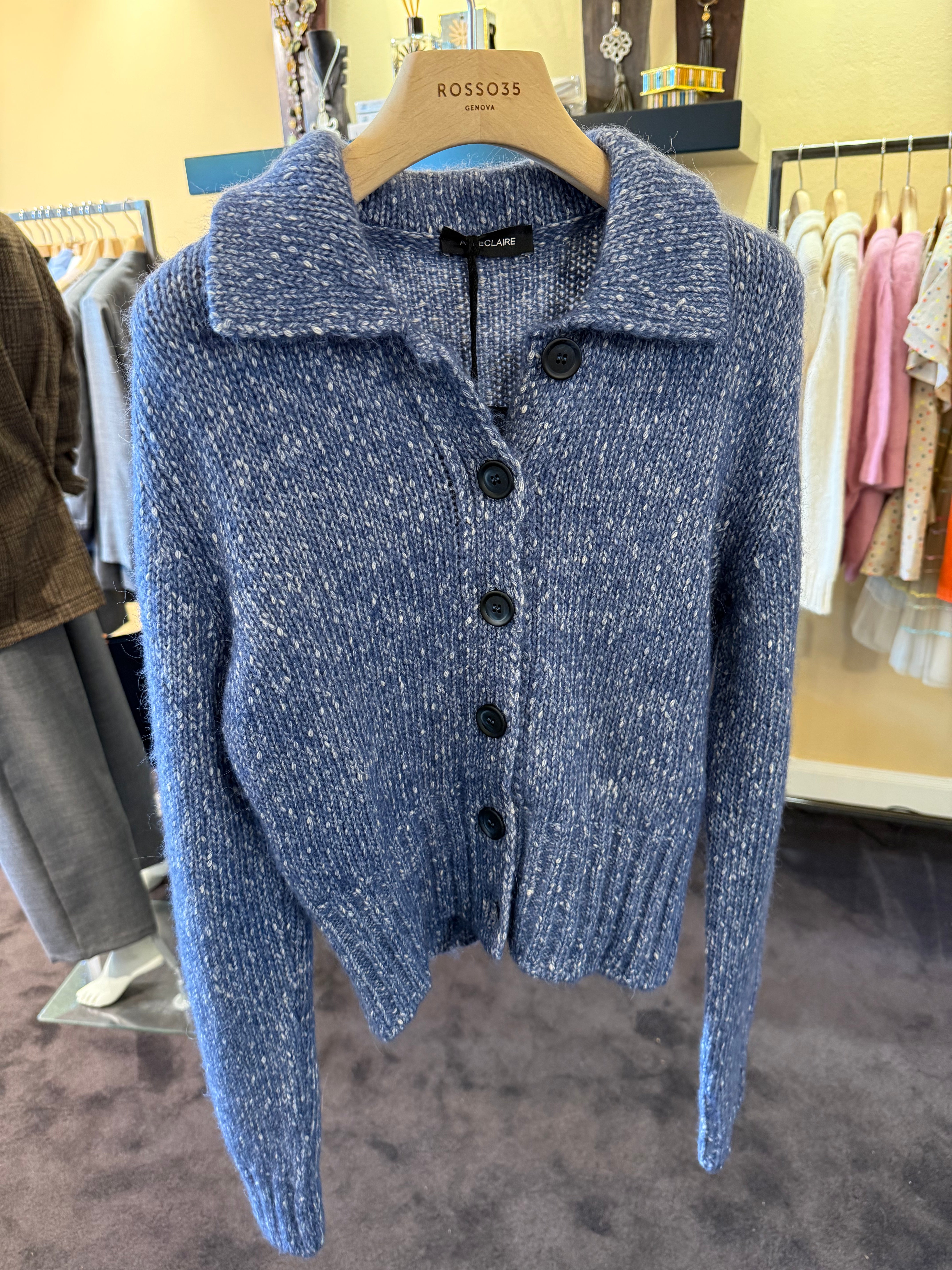 Strickjacke mit Kragen in Blau