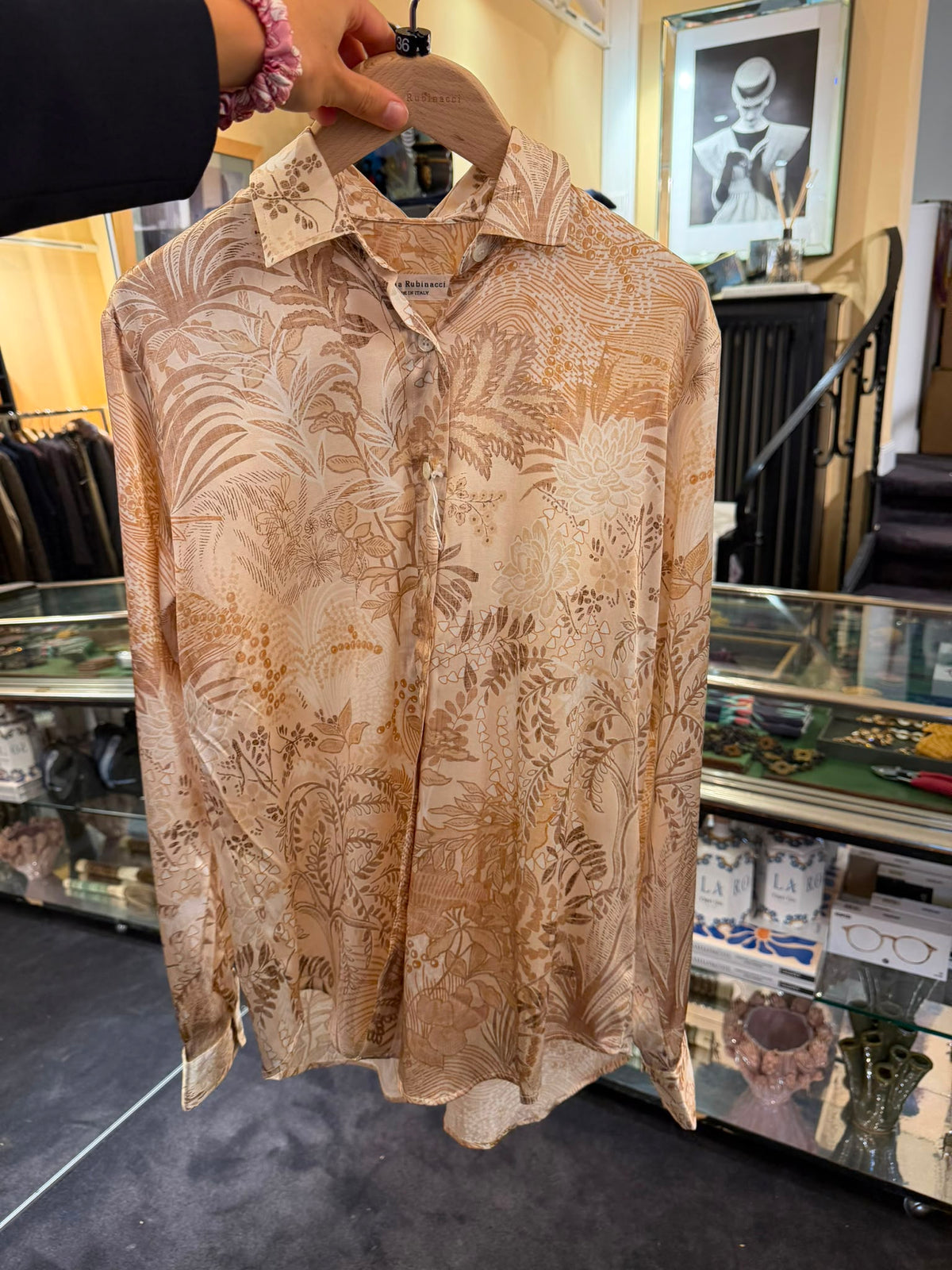 Seiden Bluse mit Blätter-Motiv