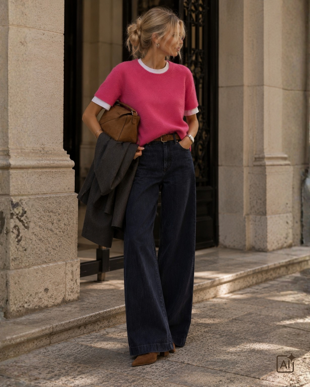Kurzärmliges Strick Tshirt in Pink