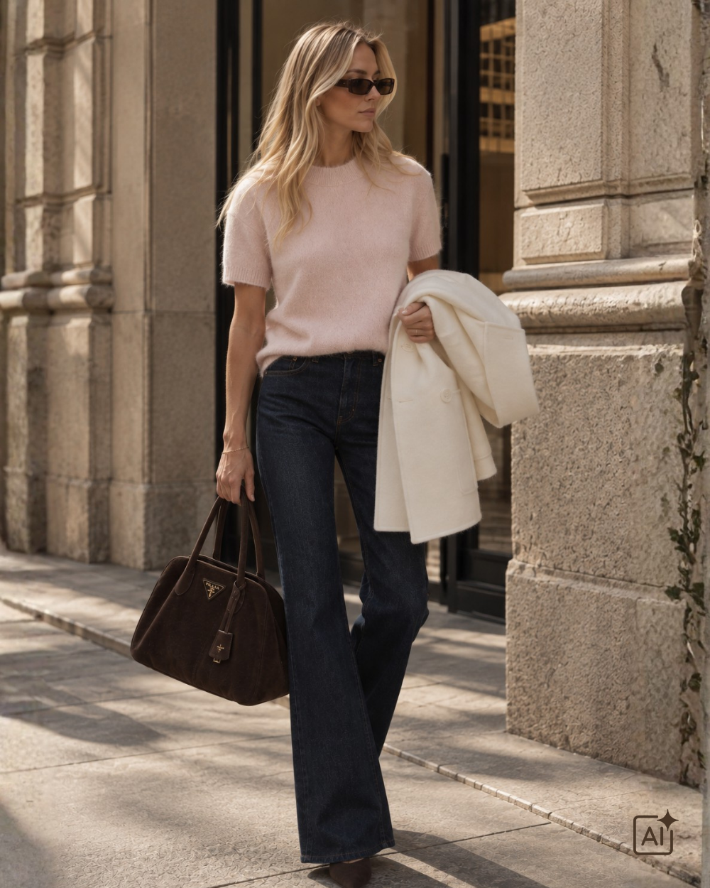Brushed-Cashmere Tshirt Rosa