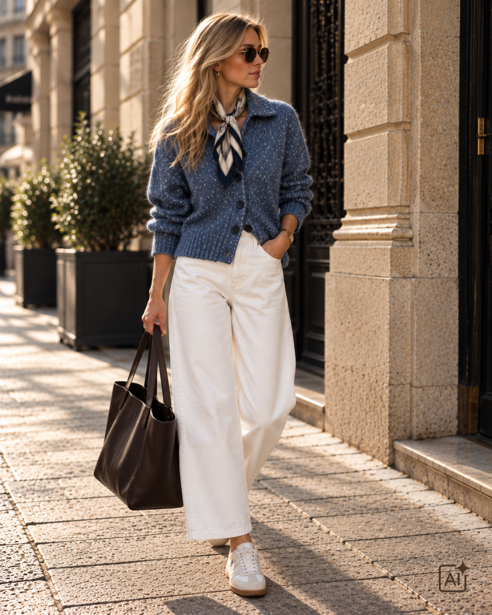Strickjacke mit Kragen in Blau