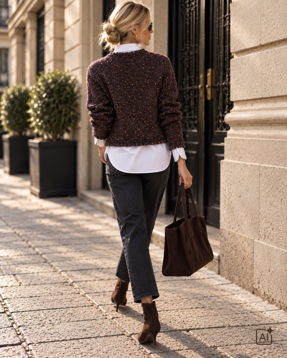 Strickjacke Tweed in Aubergine