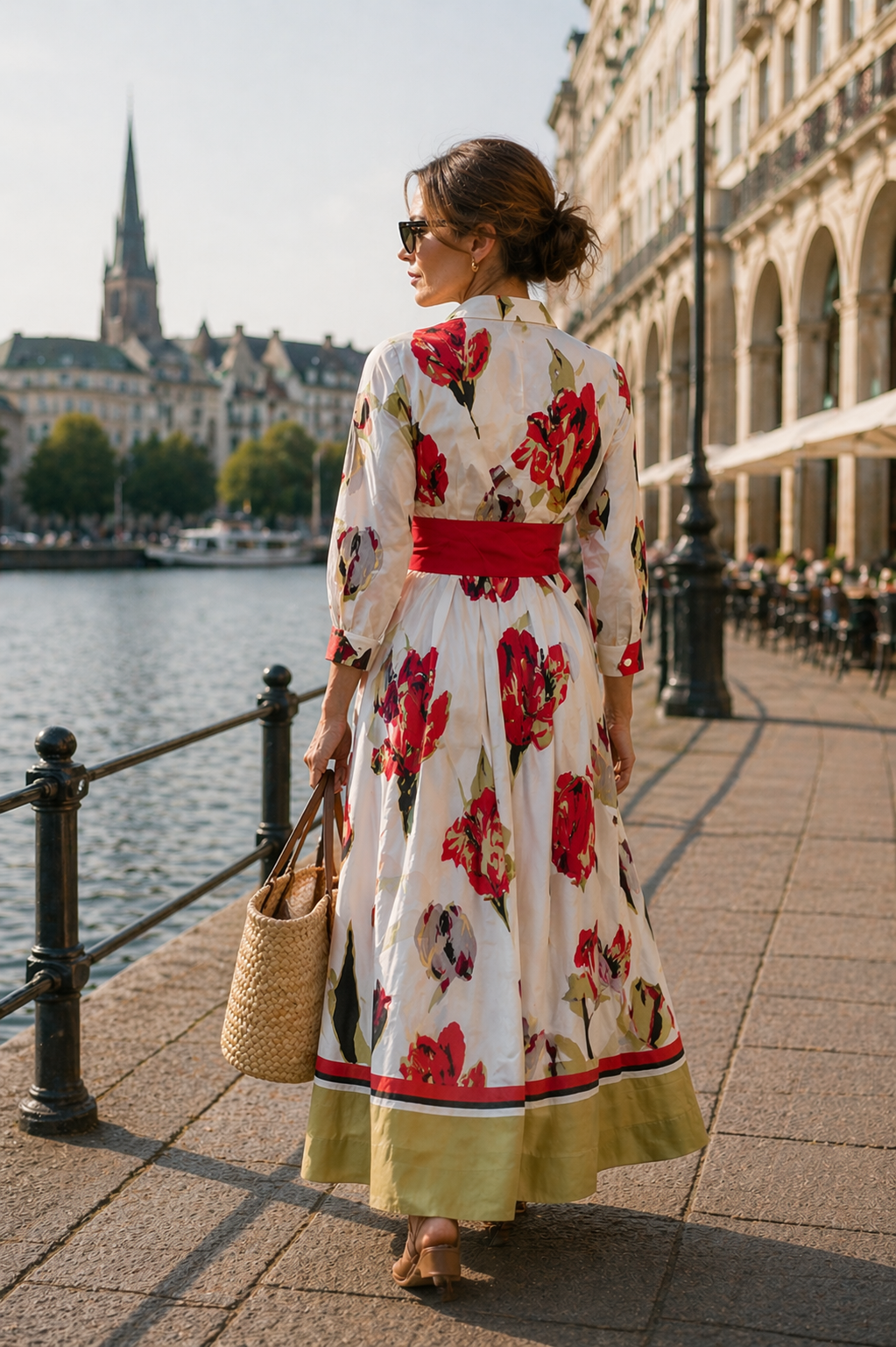 Langes Kleid mit Tulpenmotiv
