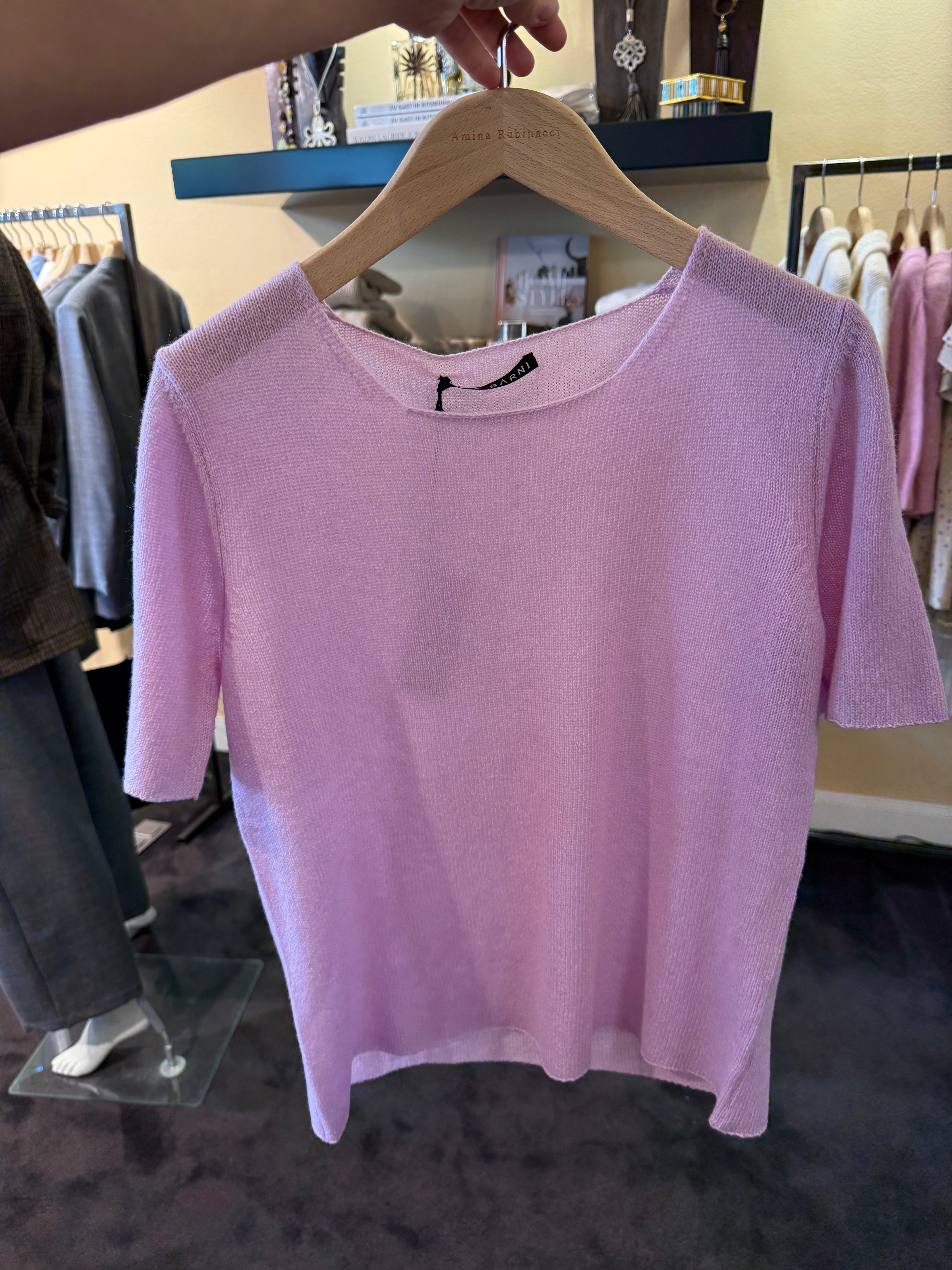 Kurzärmliges Strick Tshirt in Flieder