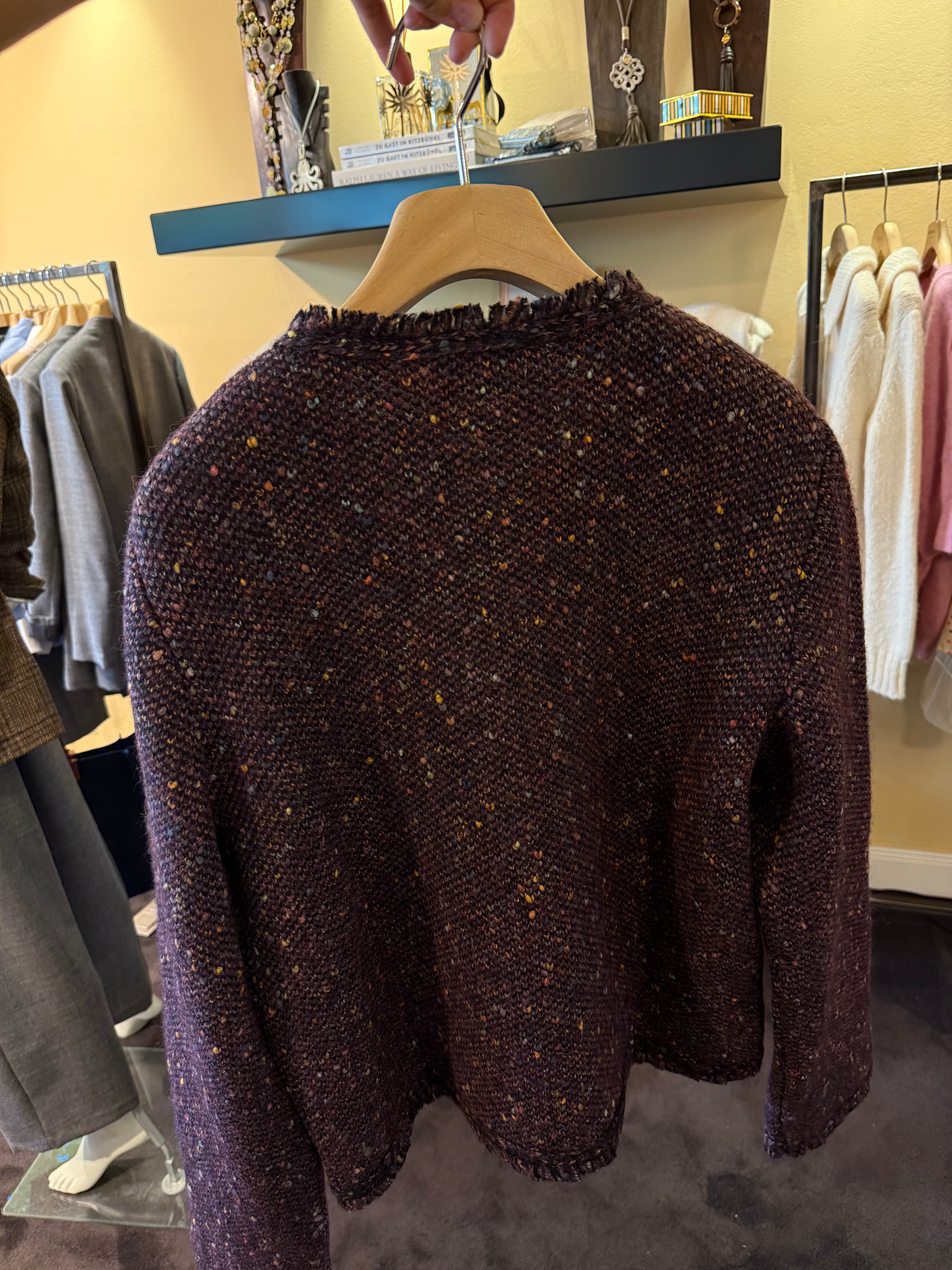 Strickjacke Tweed in Aubergine