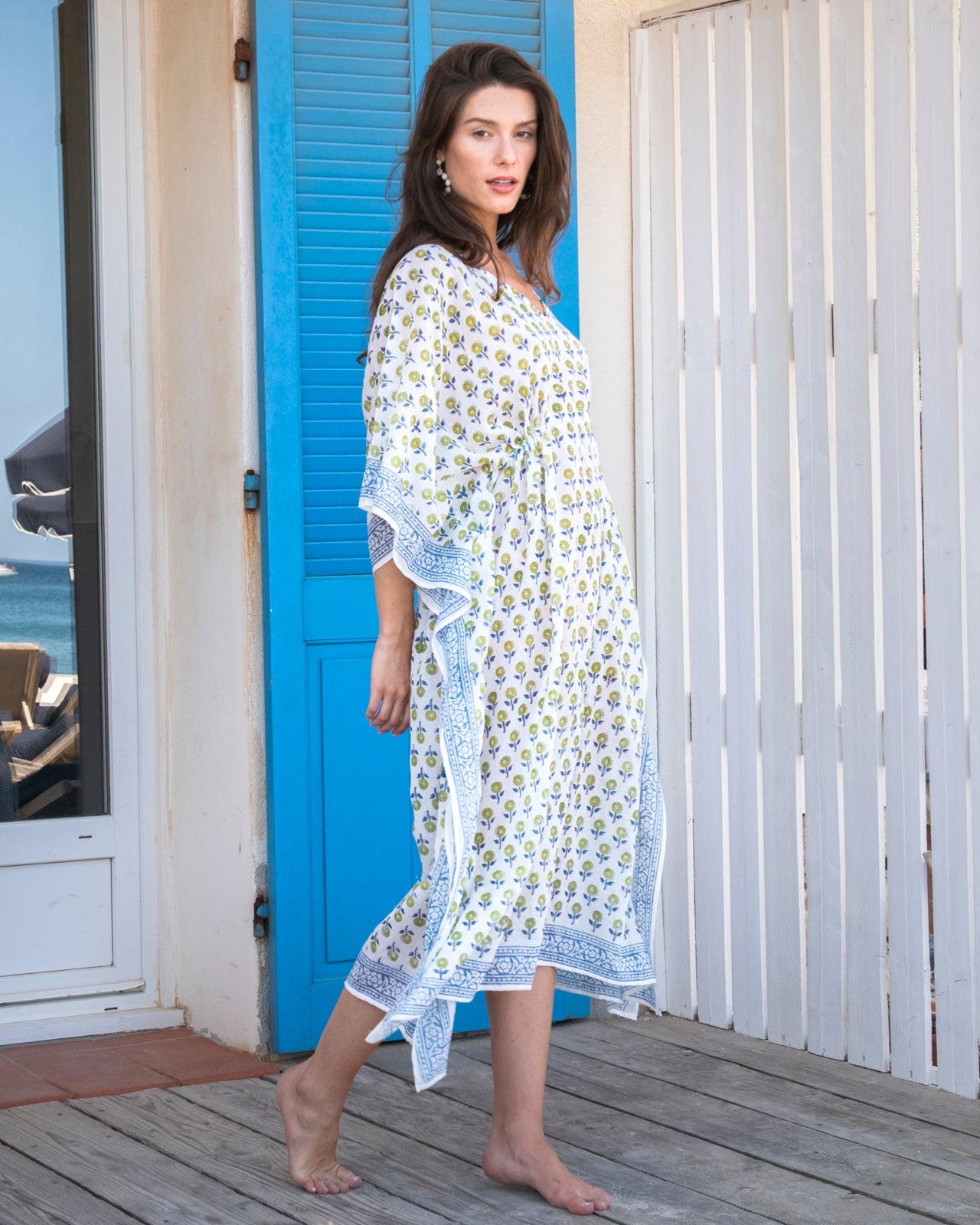 Langer Kaftan mit Muster | Hellblau