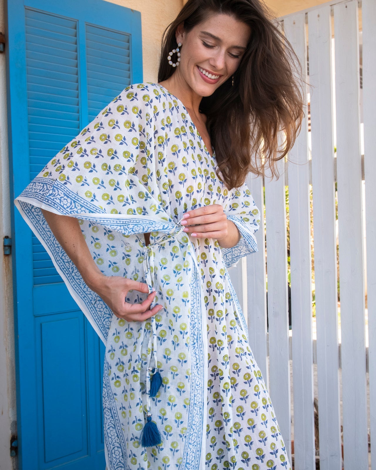 Langer Kaftan mit Muster | Hellblau