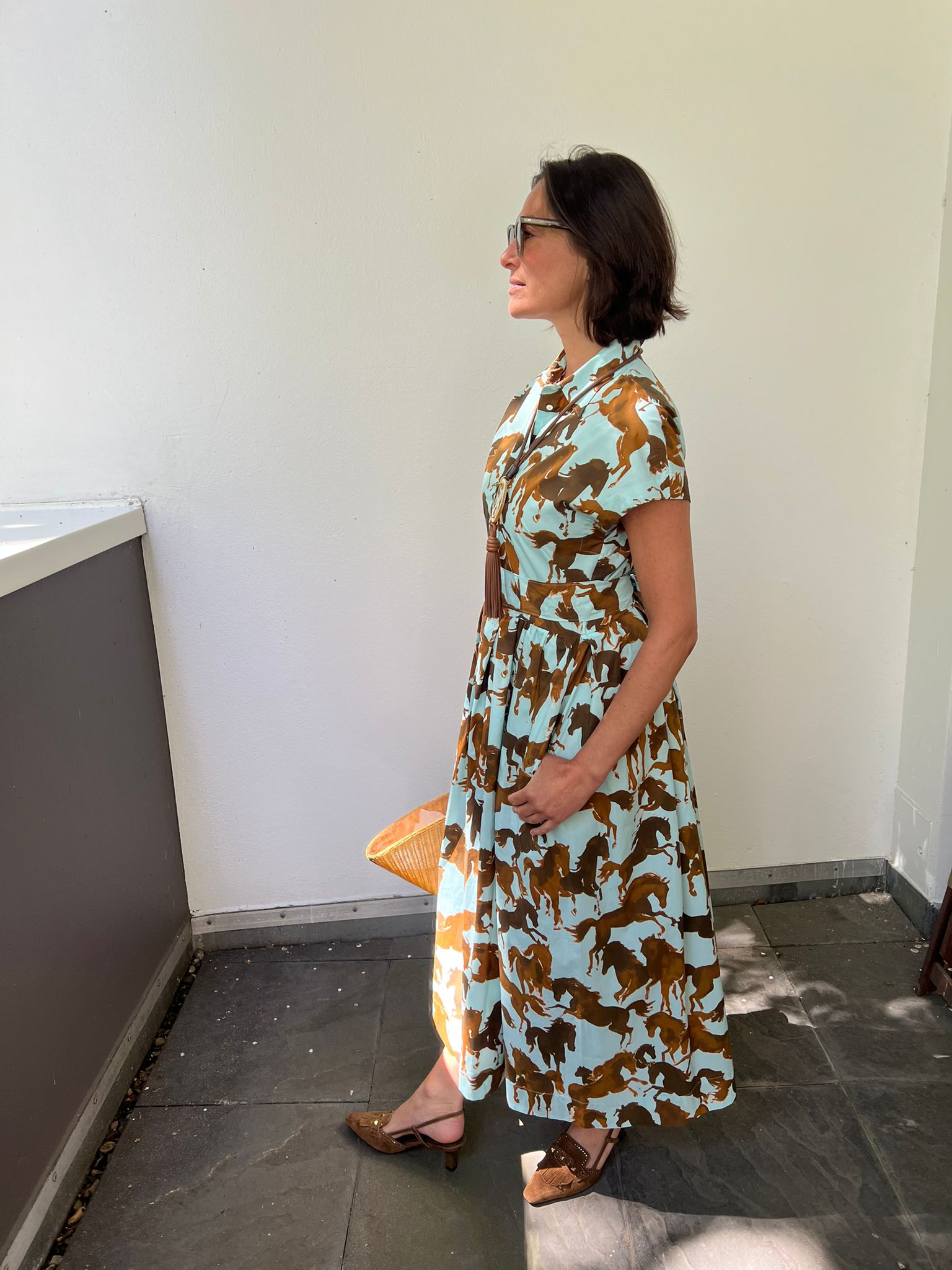 Midi-Hemdblusenkleid mit Pferde-Print